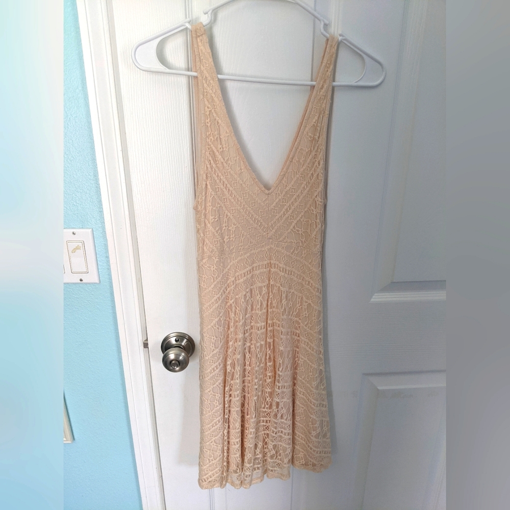 Peach lace mini dress